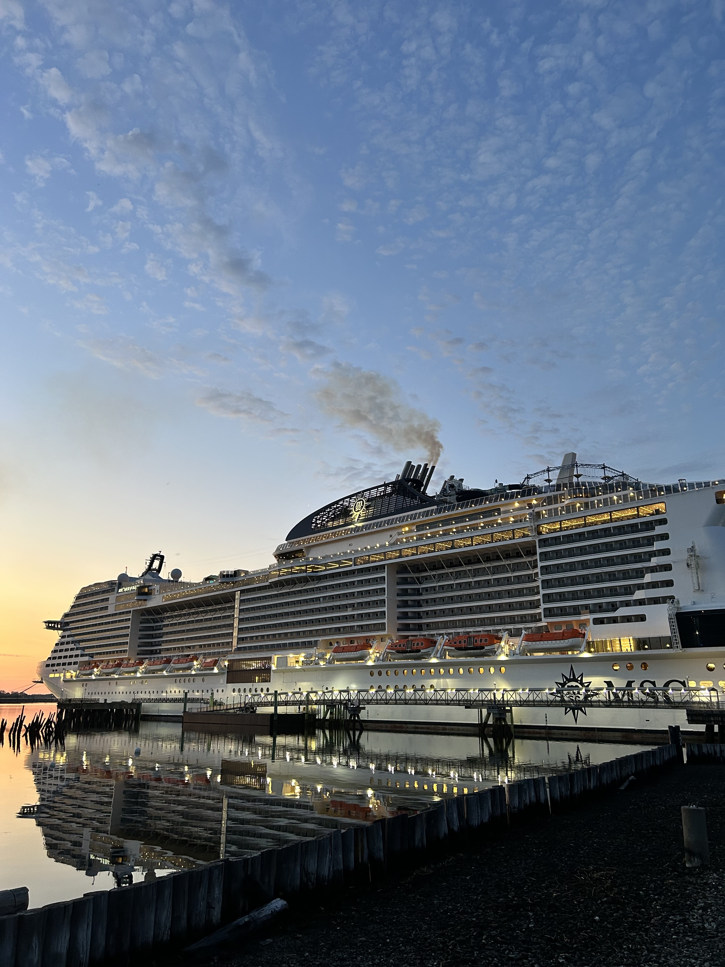 Cruise ship with visible pollution from scrubbers